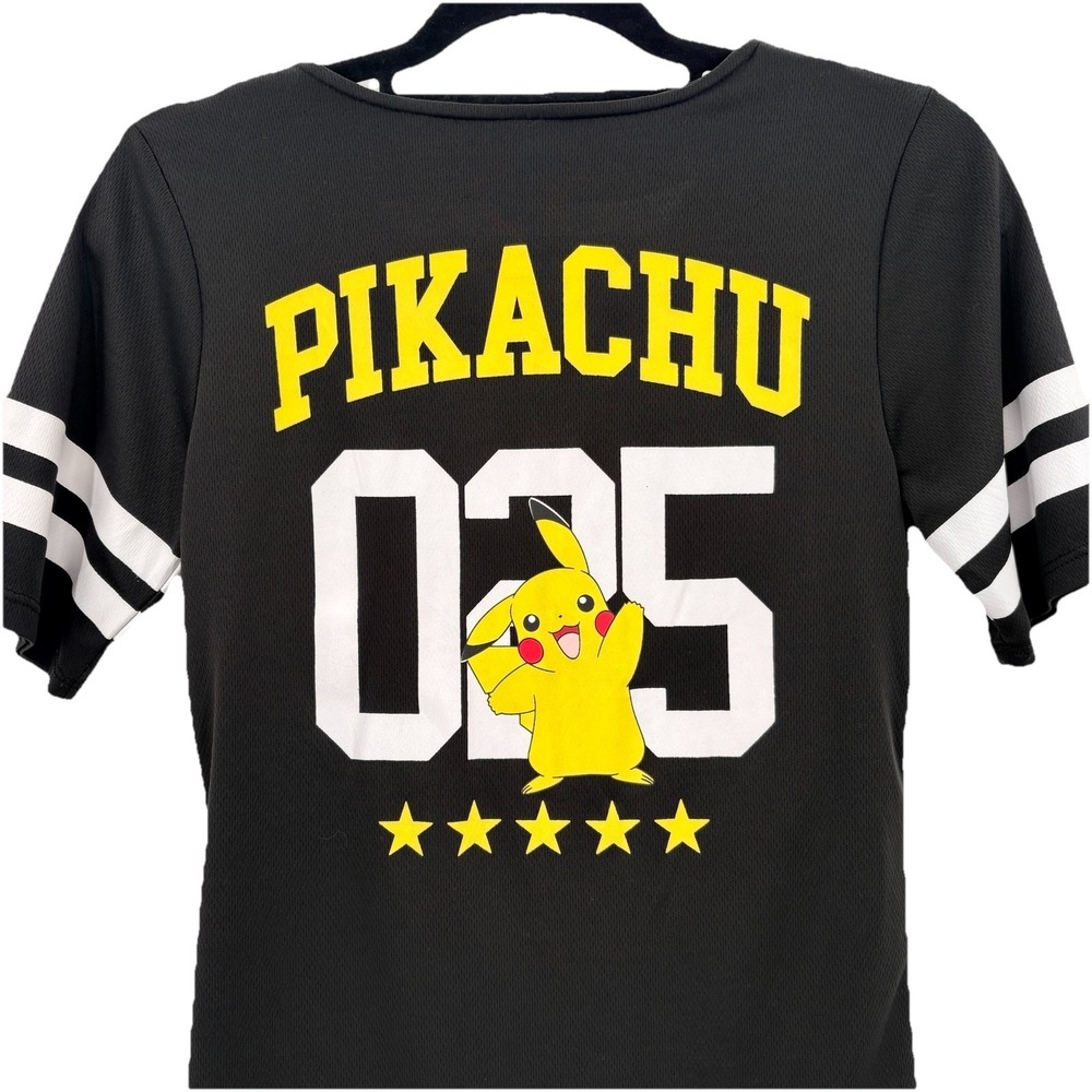 Pikachu Pokemon Women Small #025 Jersey Black Baseball Shirt Double Sided‎ Y2K - Picture 3 of 9